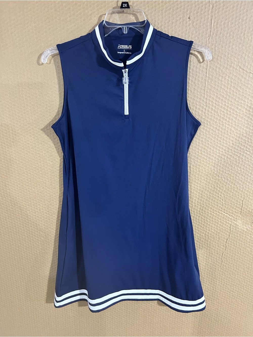 J. Ecgolf Navy Sleeveless Zip-Front Mini Dress with White Trim
